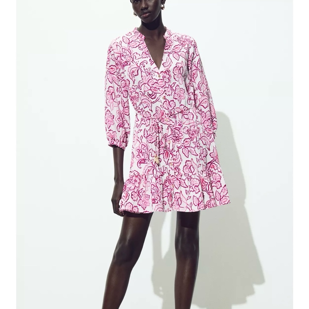 Floral Pink and White Dress